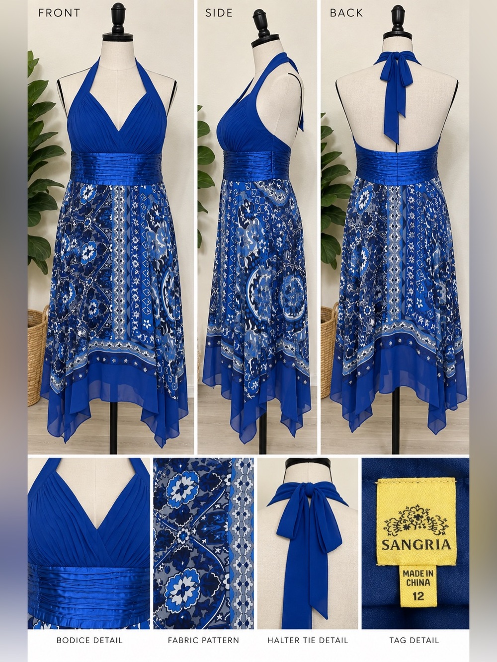 Signature by Sangria Cobalt Blue Halter High-Low Dress